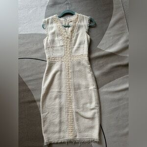 Rebecca Taylor Sleeveless Boucle Tweed Sheath Dress Ivory Size 0